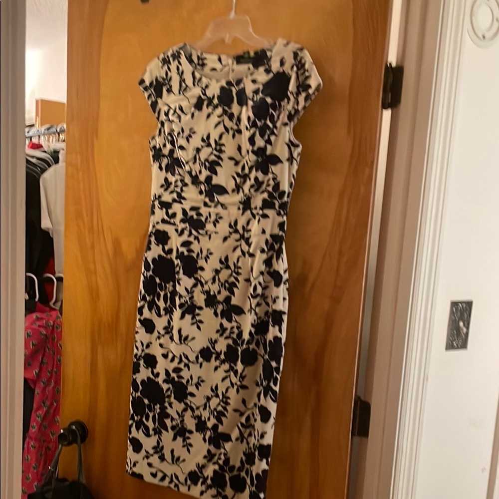 Lands' End Cream Sheath Midi Dress with Flutter Cap Sleeves